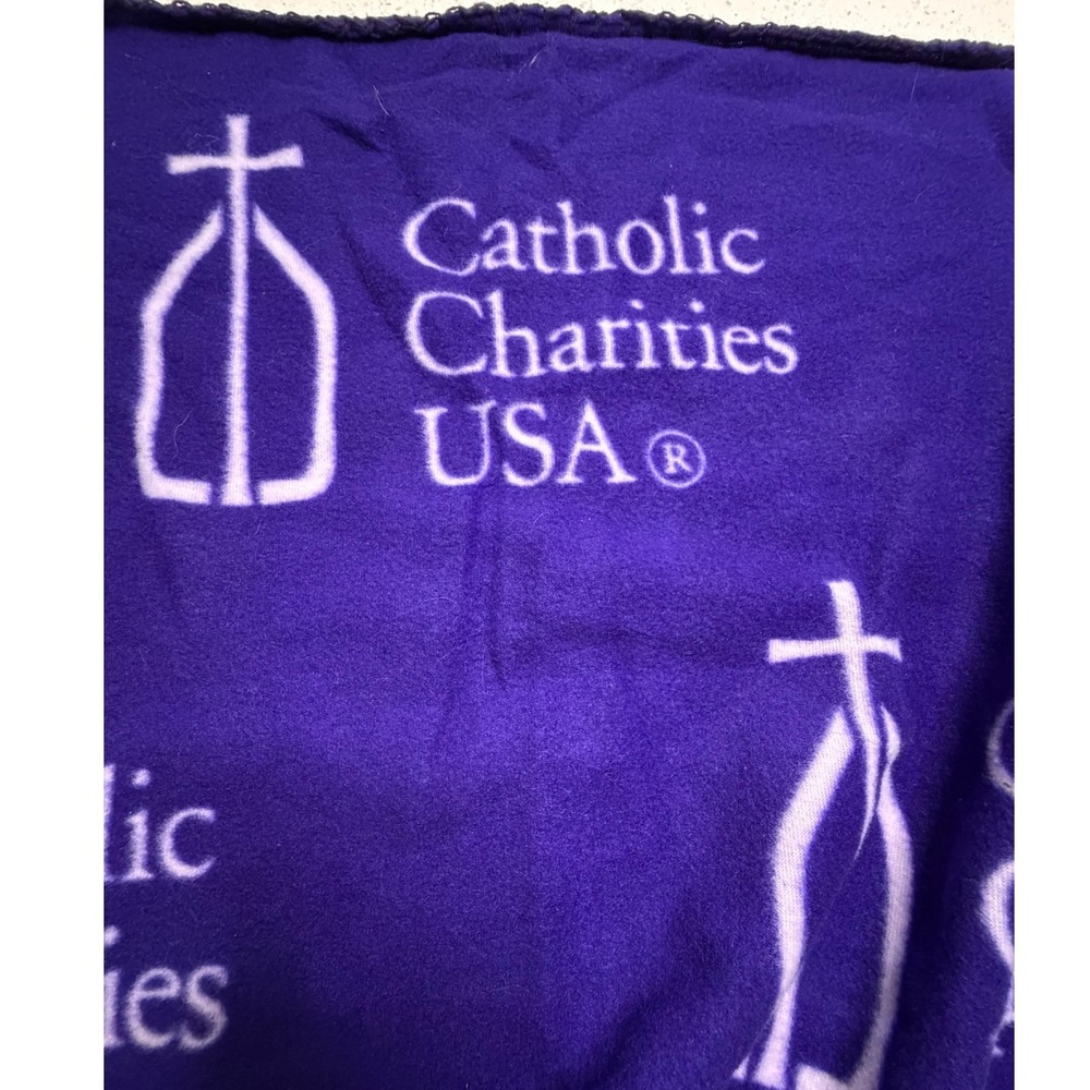 Catholic Charities USA Purple Fleece Throw Blanket Logo Print 60x43 Soft Cozy